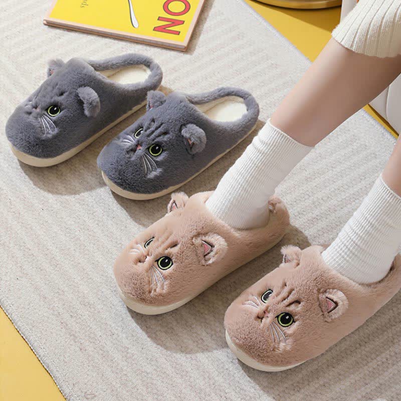 Cute Cartoon Kitten Indoor Plush Slippers - image 1
