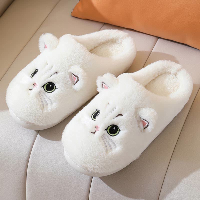 Cute Cartoon Kitten Indoor Plush Slippers - White - US10-11 - image 10