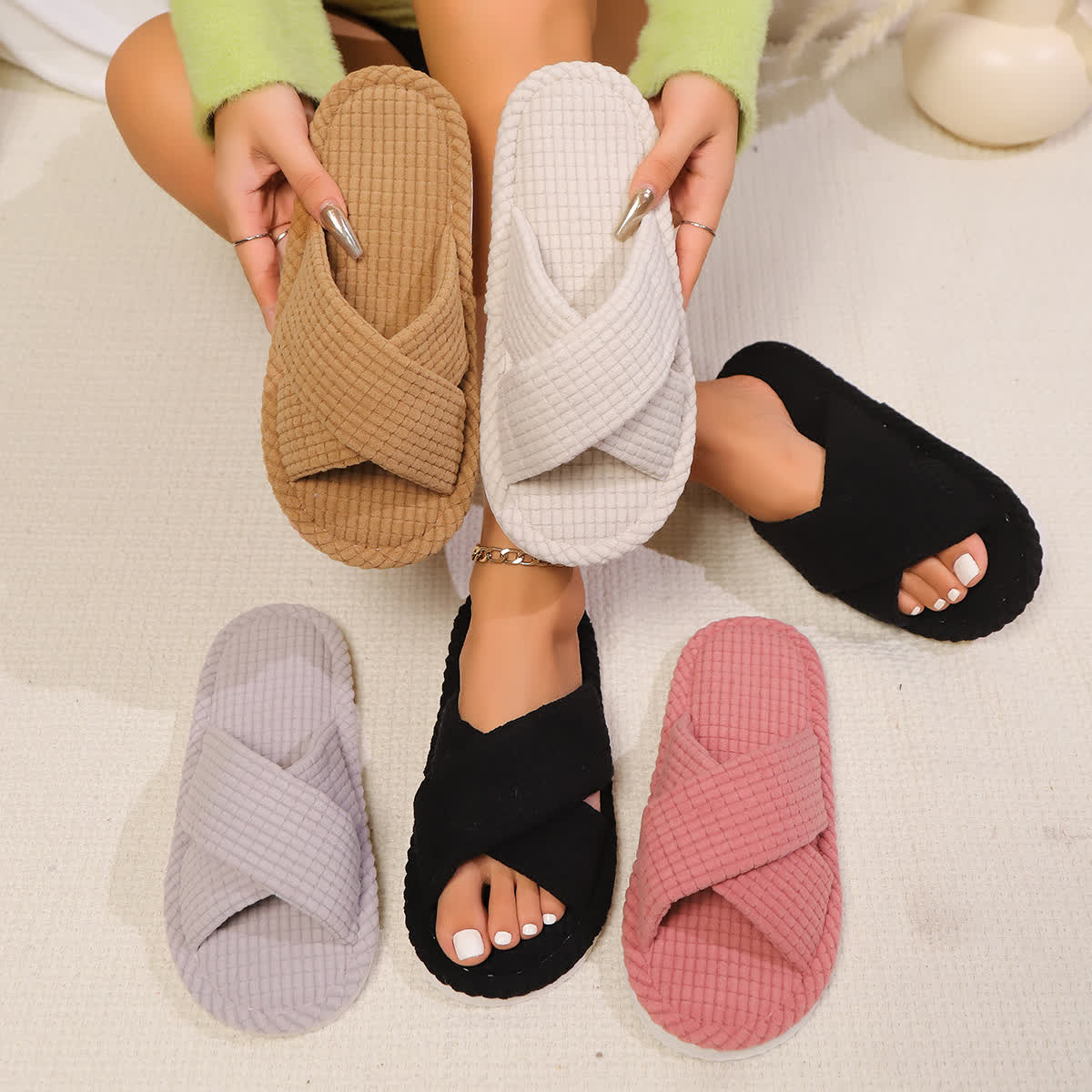 Cross Open Thick Sole Slippers
