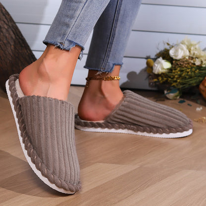 Solid Color Closed-Toe Home Thick Sole Warm Slippers