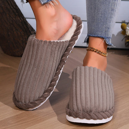 Solid Color Closed-Toe Home Thick Sole Warm Slippers