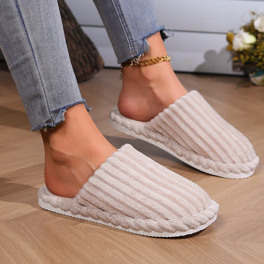 Solid Color Closed-Toe Home Thick Sole Warm Slippers