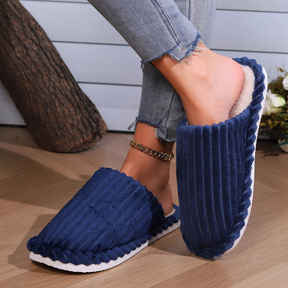 Solid Color Closed-Toe Home Thick Sole Warm Slippers