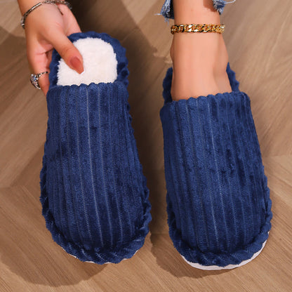 Solid Color Closed-Toe Home Thick Sole Warm Slippers