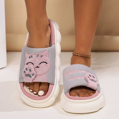 Cute Cartoon Kitten Home Slippers - Grey - US10-11 - image 7
