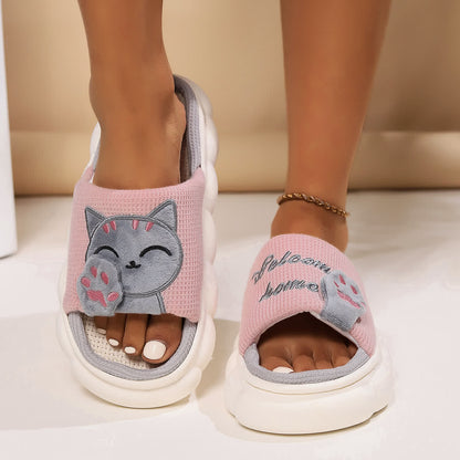 Cute Cartoon Kitten Home Slippers - Pink - US10-11 - image 3