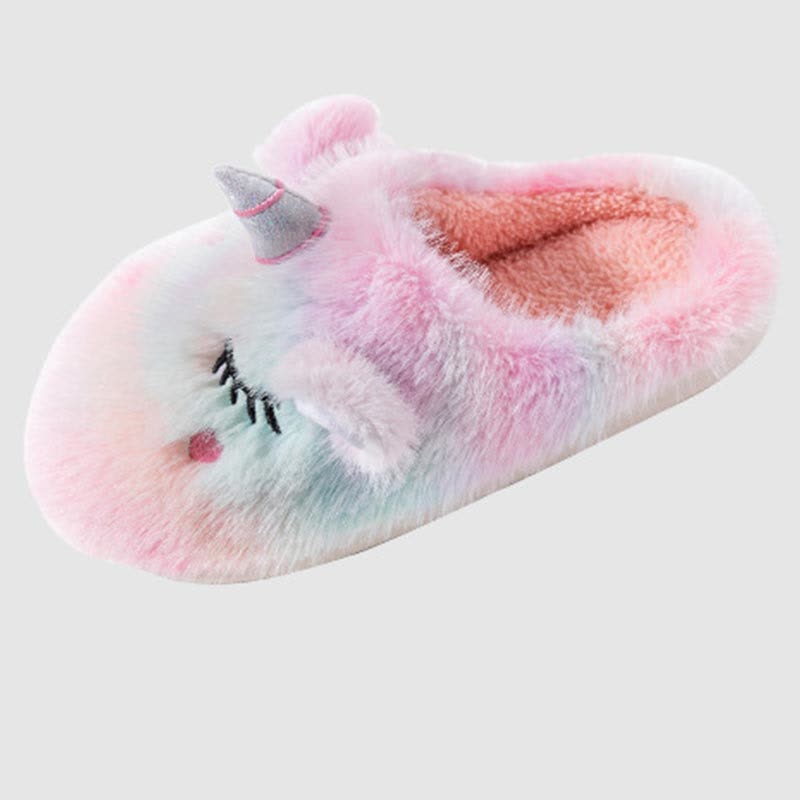 Cute Unicorn Plush Home Slippers - Pink - US9-10 - image 4