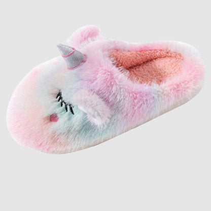 Cute Unicorn Plush Home Slippers - Pink - US9-10 - image 4