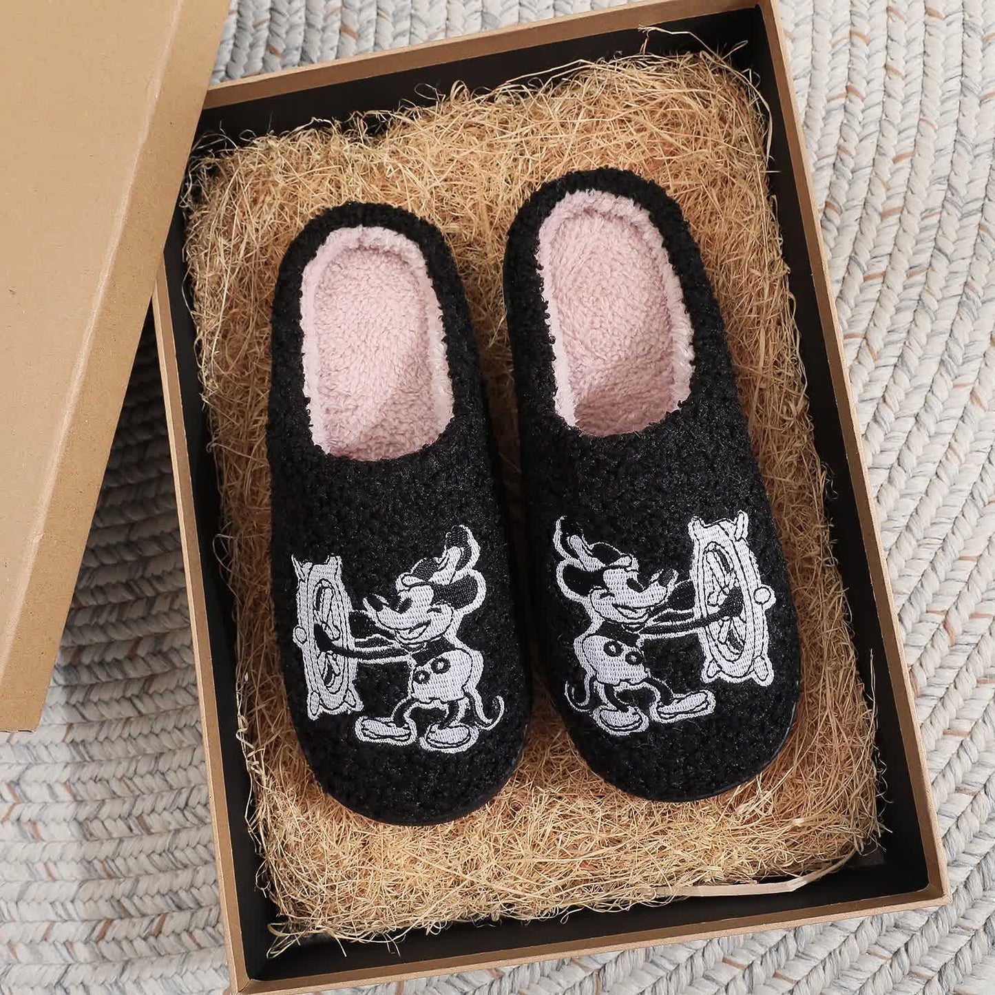 Cute Animal Embroidery Home Slippers - Black - US10-11 - image 1