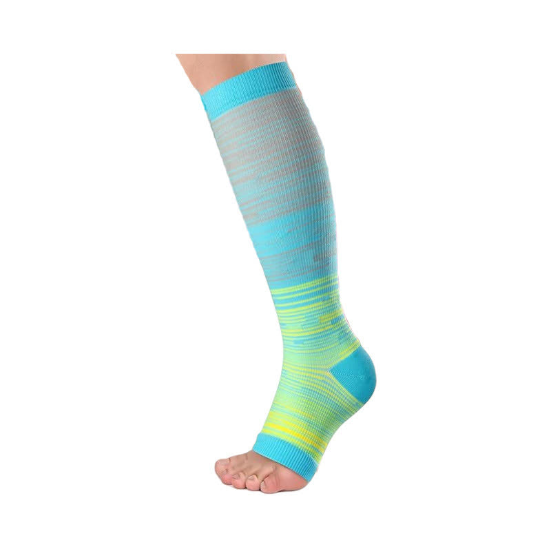 Colorful Striped Open Toe Compression Socks(3 Pairs) - Yellow - 2XL - image 3