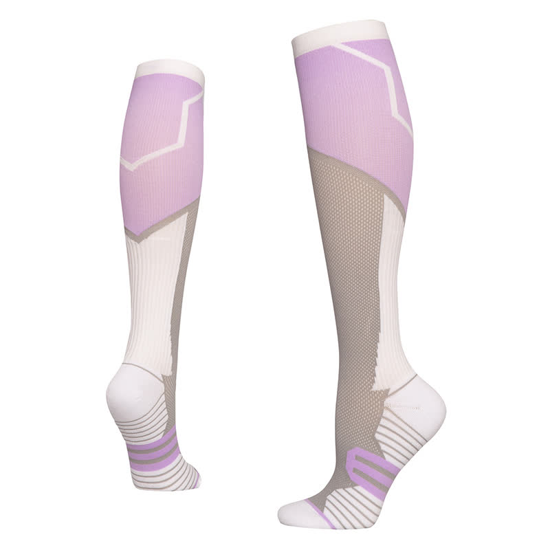 Color Block Compression Socks(6 Pairs) - Light Purple - L/XL - image 4