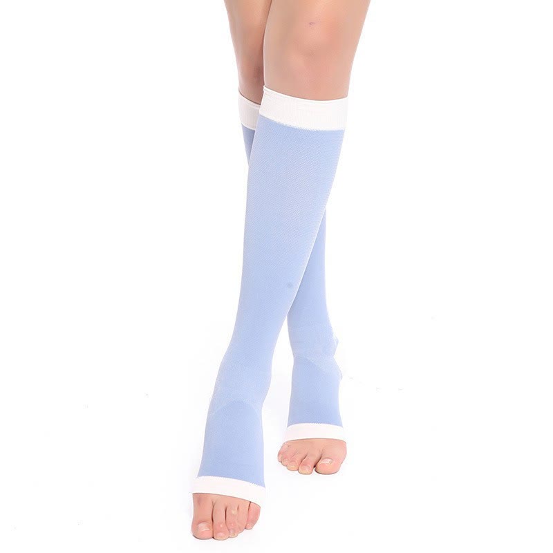 Simple Solid Color Open Toe Compression Socks(2 Pairs) - Blue - 2XL - image 1