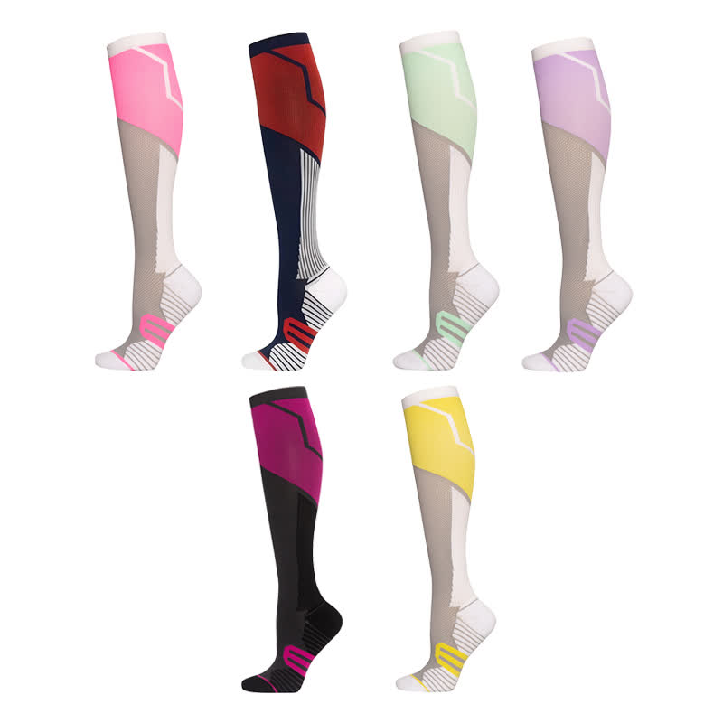 Color Block Compression Socks(6 Pairs)