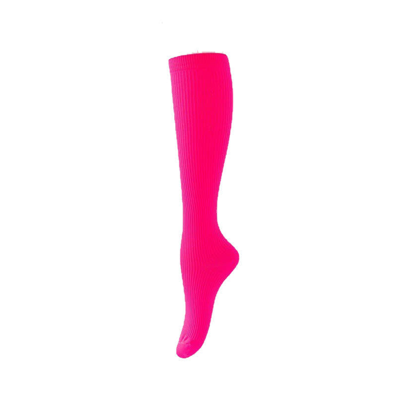 Candy Color Vertical Stripe Athletic Compression Socks(7 Pairs) - Rose - L/XL - image 10