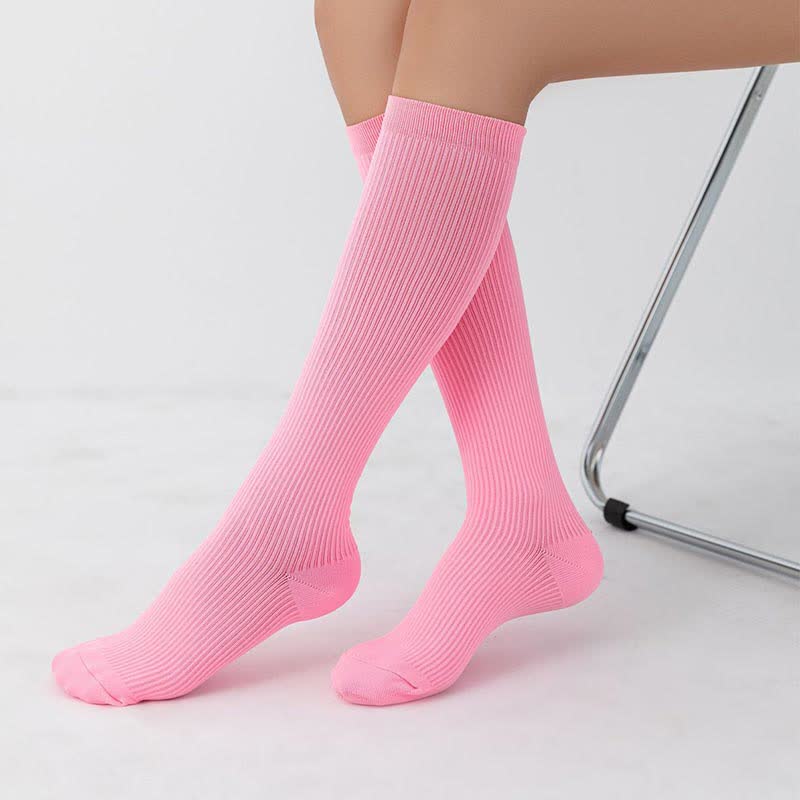 Candy Color Vertical Stripe Athletic Compression Socks(7 Pairs)