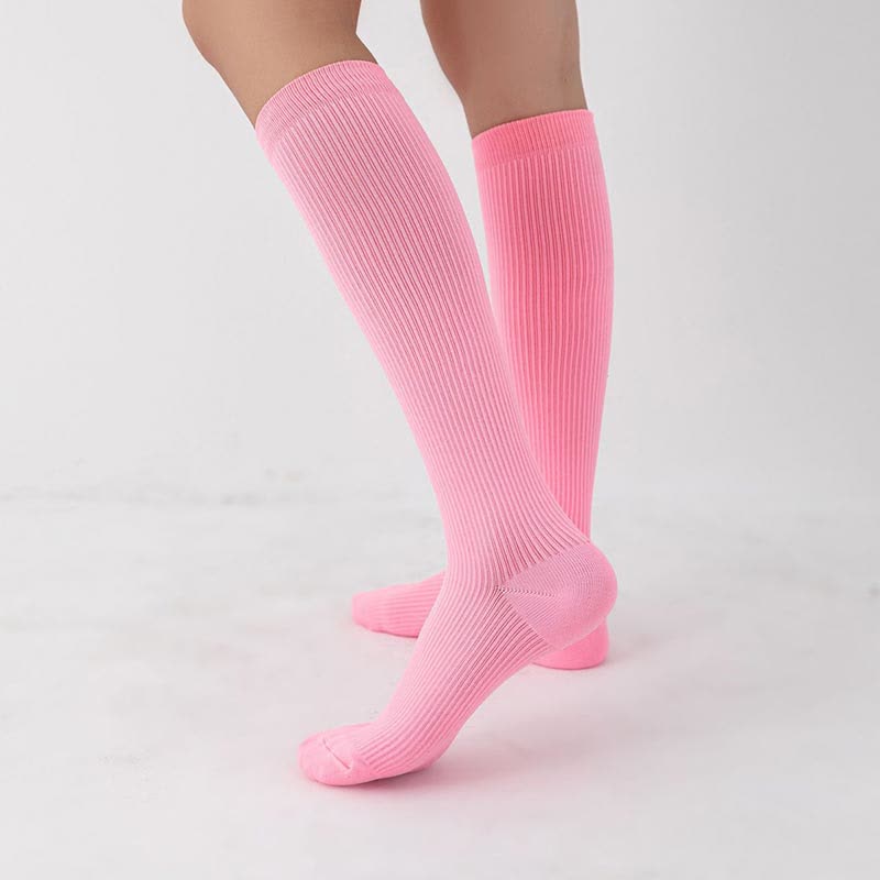 Candy Color Vertical Stripe Athletic Compression Socks(7 Pairs)