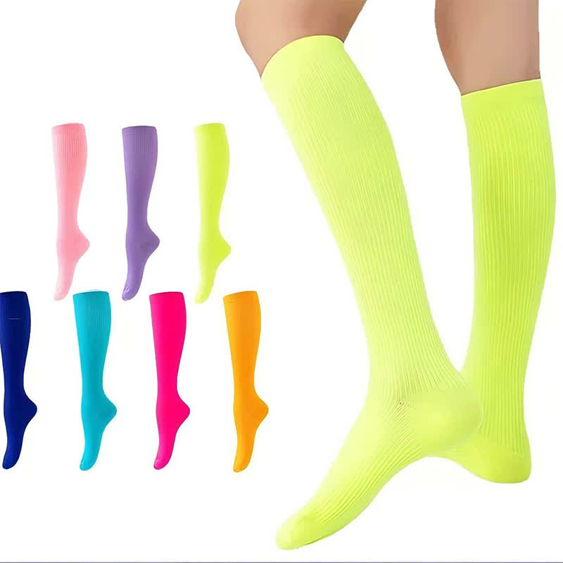 Candy Color Vertical Stripe Athletic Compression Socks(7 Pairs)