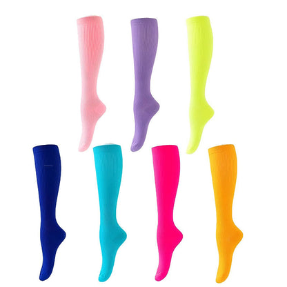Candy Color Vertical Stripe Athletic Compression Socks(7 Pairs)