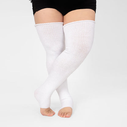 Plus Size Stripe Open Toe Thigh High Compression Socks - White - One Size - image 21
