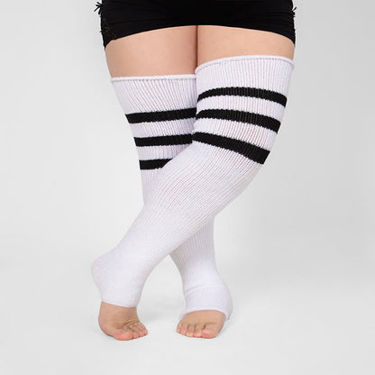 Stripe Open Toe Thigh High Compression Socks - White+Black - One Size - image 0