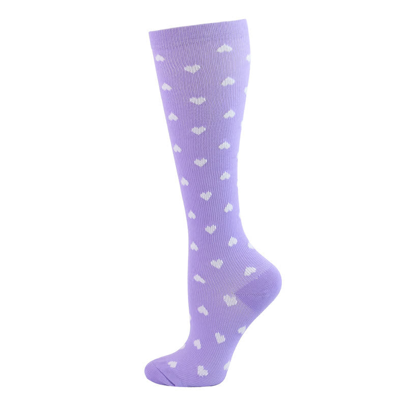 Polka Dot Heart Print Compression Socks(6 Pairs) - A - L/XL - image 1