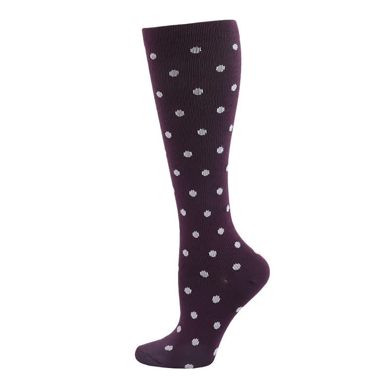 Polka Dot Heart Print Compression Socks(6 Pairs)