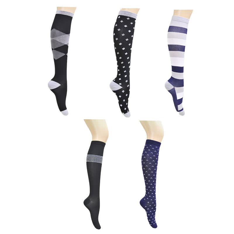Geometric Print Compression Socks(5 Pairs) - Multicolor - L/XL - image 0