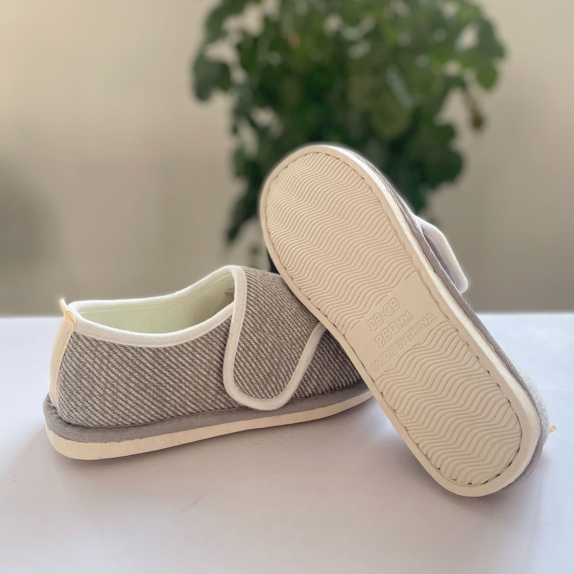 Striped Soft-Sole Velcro Slippers - Grey - EU42-43(US8.5-9) - image 3