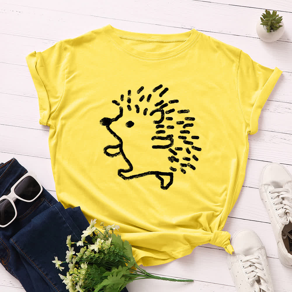 Plus Size Hedgehog Print Round Neck Short Sleeve T-Shirt - Yellow - 5XL - image 3