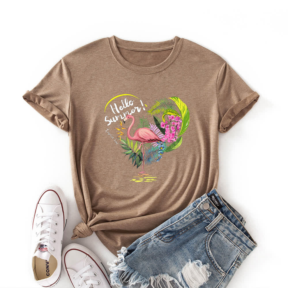 Plus Size Heart Flamingo Print Short Sleeve T-Shirt