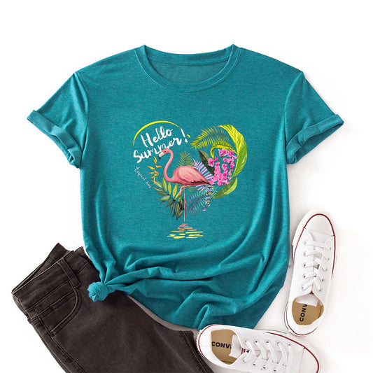 Plus Size Heart Flamingo Print Short Sleeve T-Shirt