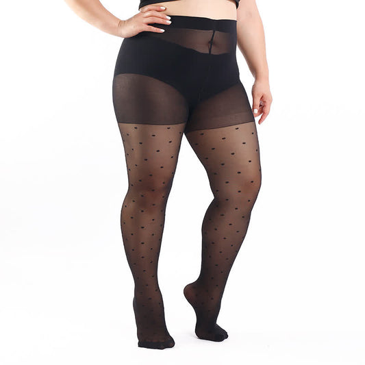 Plus Size Polka Dot Stockings(3 Pairs) - Black - 4XL - image 0