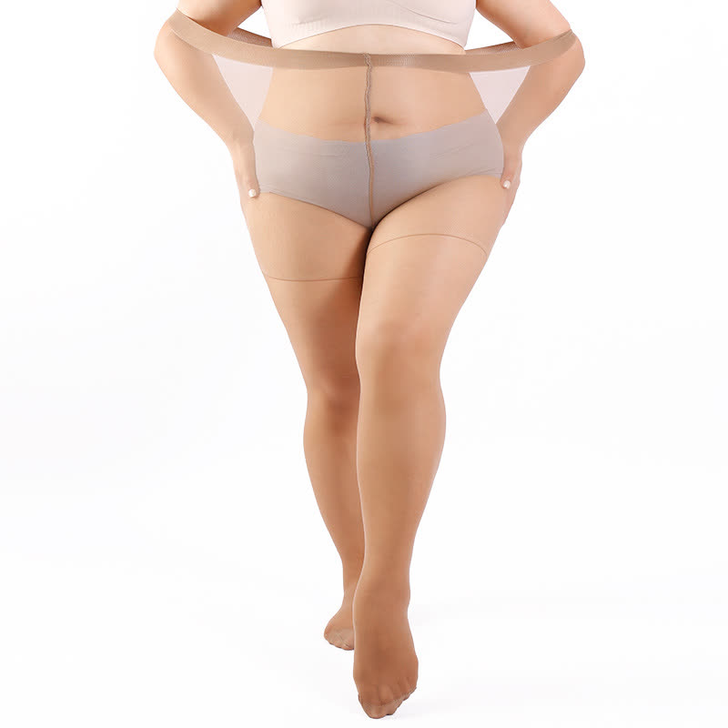 Plus Size Solid Color Pantyhose(3 Pairs) - Light Brown - 4XL - image 12