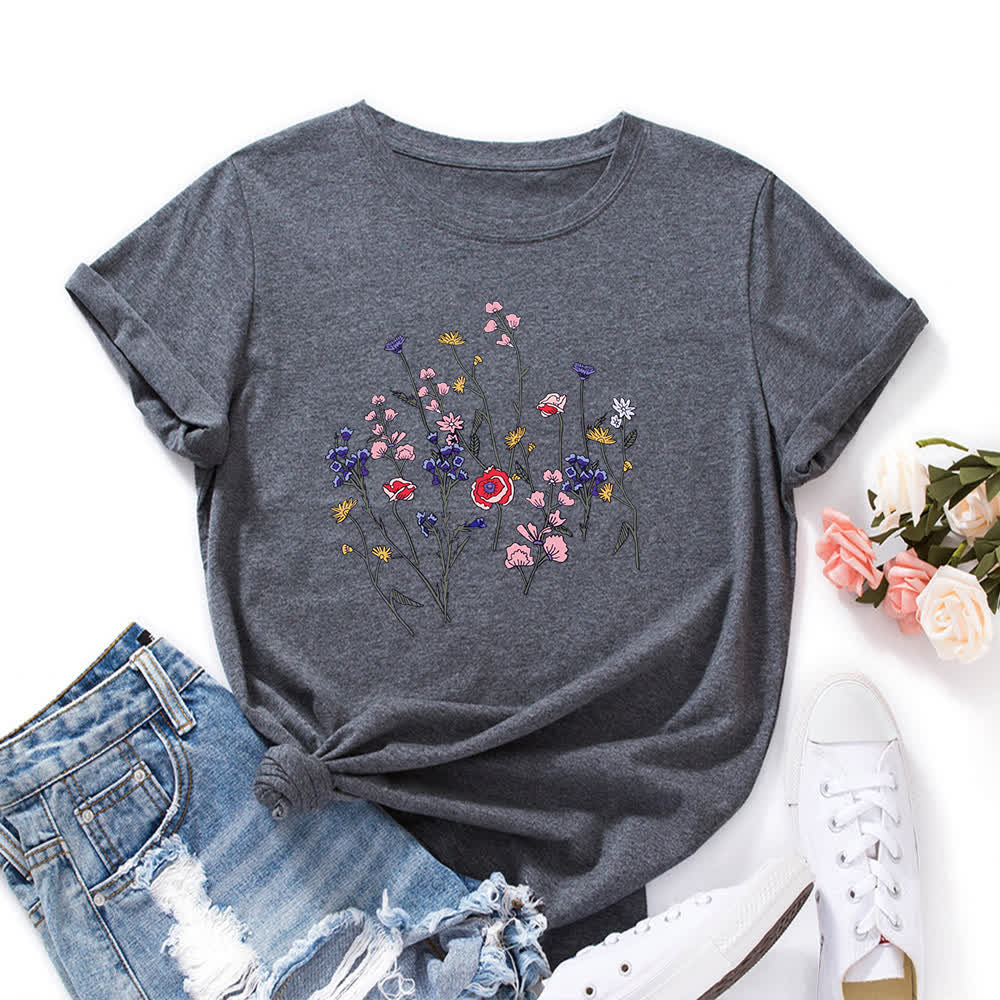 Plus Size Floral Print Short Sleeve T-Shirt - Dark Grey - 5XL - image 10