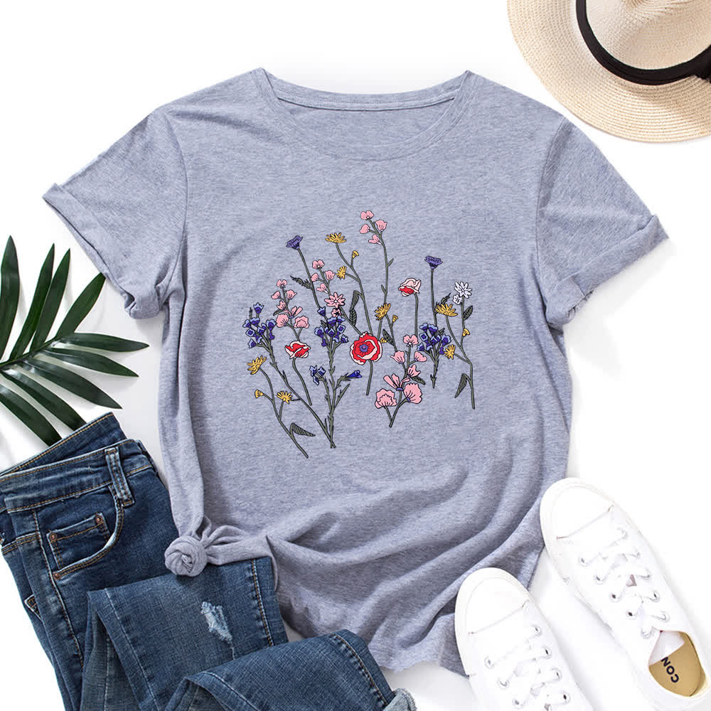 Plus Size Floral Print Short Sleeve T-Shirt - Light Gray - 5XL - image 8