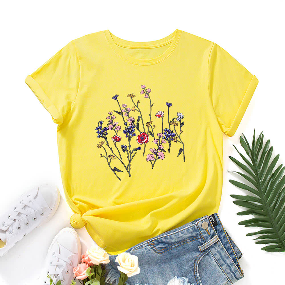 Plus Size Floral Print Short Sleeve T-Shirt - Yellow - 5XL - image 1