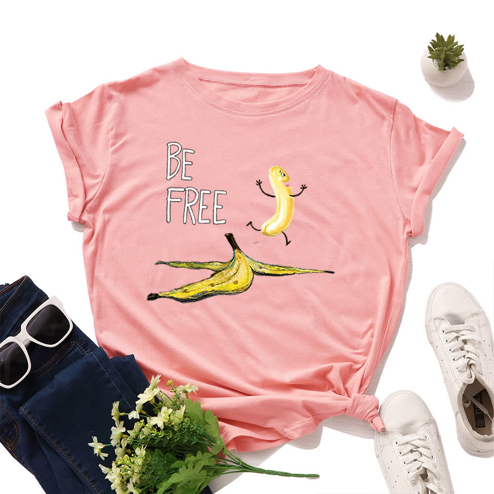 Plus Size Creative Banana Print Short Sleeve T-Shirt - Pink - 5XL - image 6