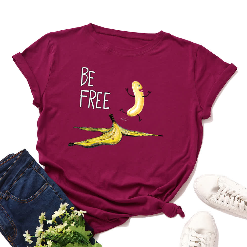 Plus Size Creative Banana Print Short Sleeve T-Shirt - Wine - 5XL - image 5
