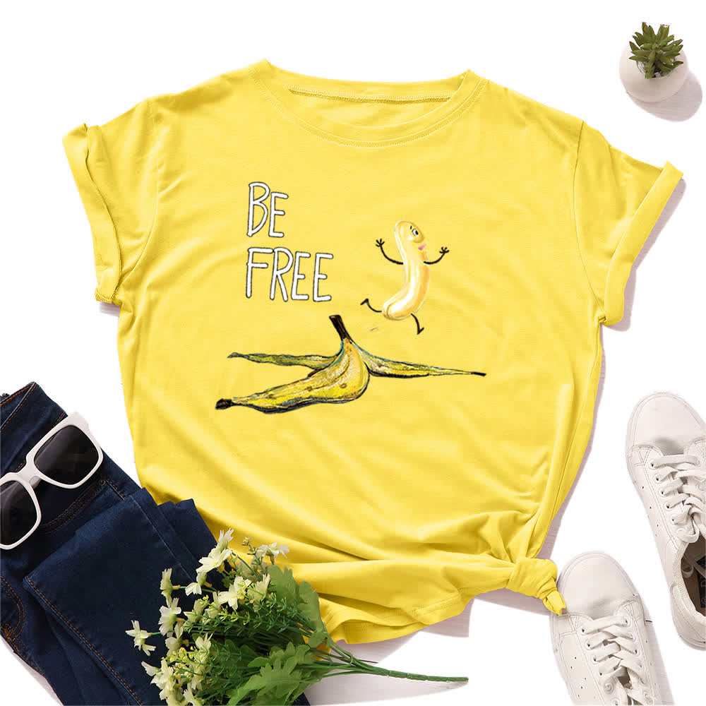 Plus Size Creative Banana Print Short Sleeve T-Shirt - Yellow - 5XL - image 1