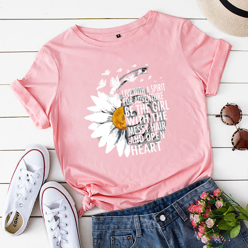 Plus Size Floral Letter Print Short Sleeve T-Shirt - Pink - 5XL - image 7