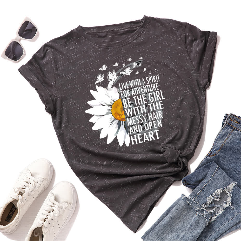 Plus Size Floral Letter Print Short Sleeve T-Shirt - Grey - 5XL - image 5