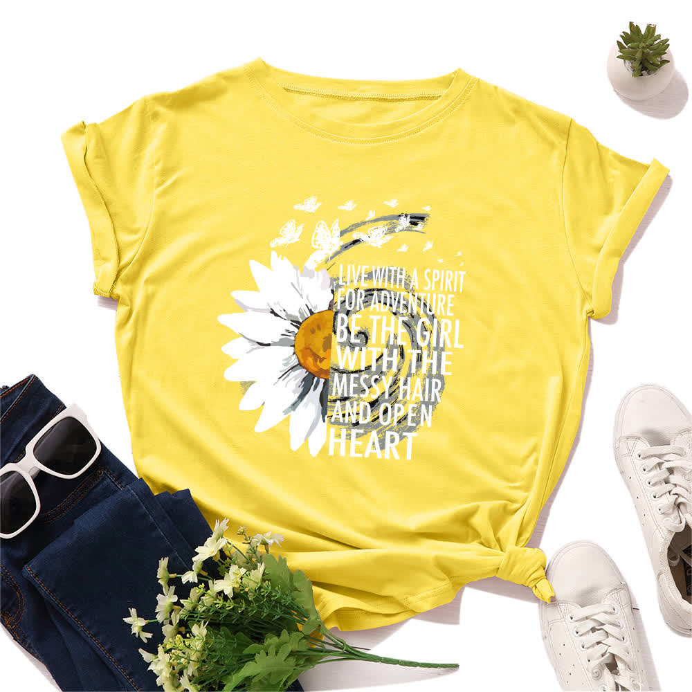 Plus Size Floral Letter Print Short Sleeve T-Shirt - Yellow - 5XL - image 3
