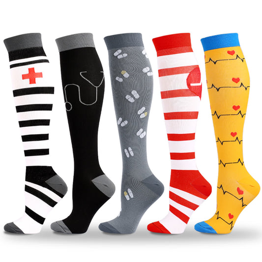 Medical Pattern Print Compression Socks(5 Pairs)