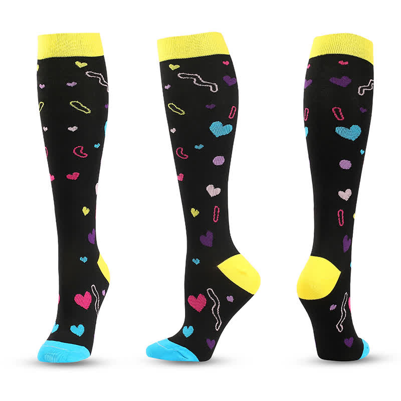Heart and Moon Print Compression Socks(4 Pairs)