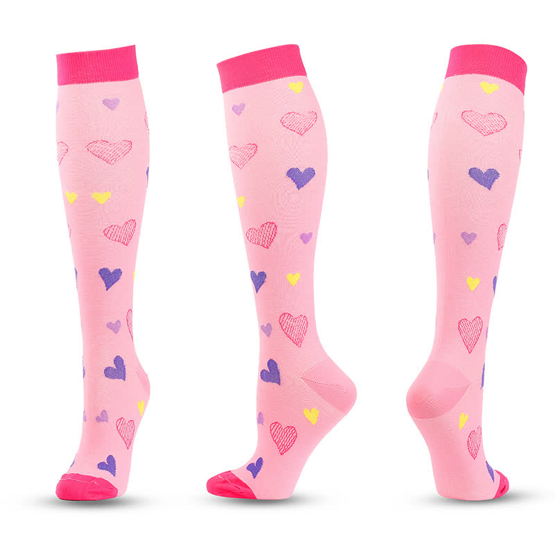 Heart and Moon Print Compression Socks(4 Pairs)