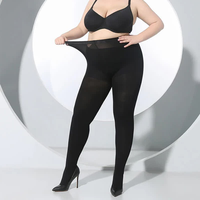 Plus Size Black High Waist Pantyhose(2 Pairs) - image 5