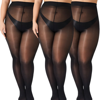 Plus Size Black High Waist Pantyhose(2 Pairs) - image 3