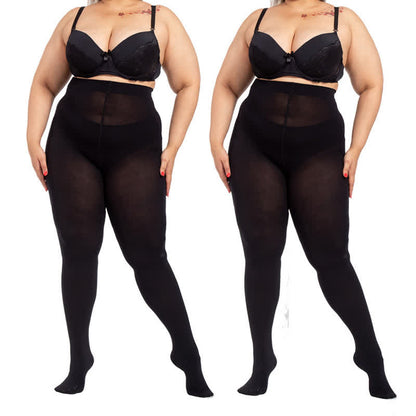 Plus Size Black High Waist Pantyhose(2 Pairs) - Black - 3XL - image 1