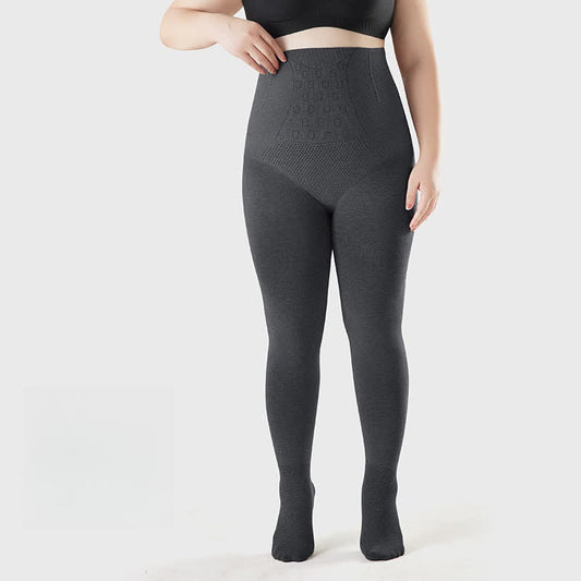 High Waist Solid Color Footed Pantyhose - Dark Grey - Fits up to 220 lbs - image 0