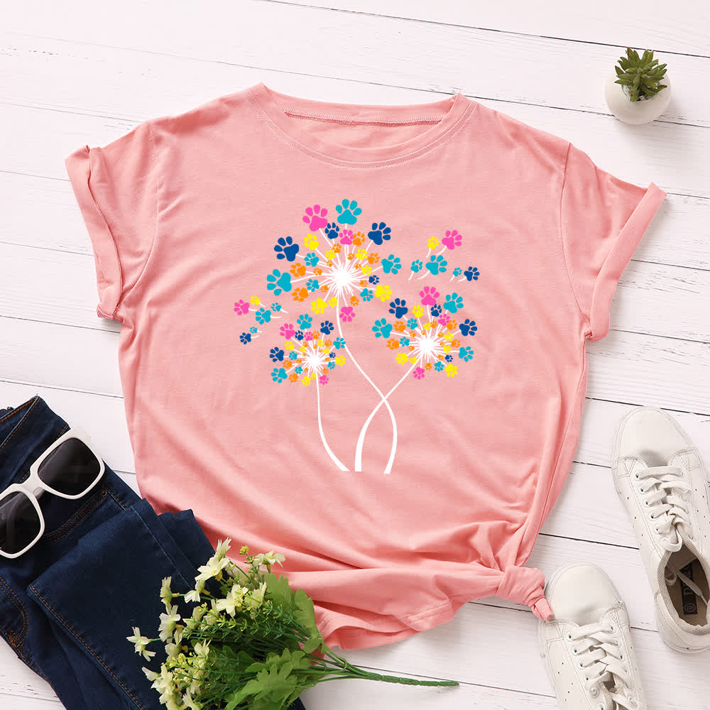 Plus Size Creative Dandelion Short Sleeve T-Shirt - Pink - 5XL - image 8